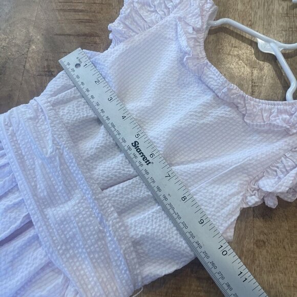 Crewcuts Striped Seersucker Ruffled Shoulder Dress Girls Size 4 Pink Sun Summer - Picture 7 of 8